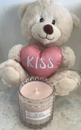 Gift pack- kiss teddy with Lotus blossom scented soy wax candle, cellophaned with ribbon.