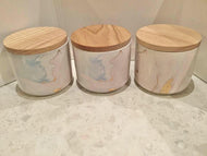 Rainbow pastel and fern marble  style look ceramic candle jars