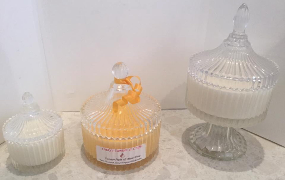 Crystal look carousel jar on pedestal Adelaide Candle & Body