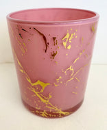 Gorgeous, large luxury candle jars- deep pink with gold veins running through.