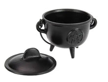 Load image into Gallery viewer, Cauldron - black triple moon or pentagram design. Ideal for potions.