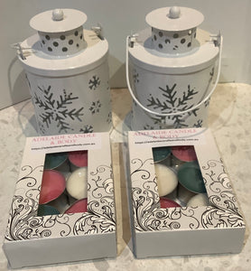 Christmas lanterns with 6 large scented soy wax tealight candles.