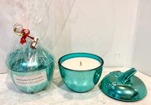 Load image into Gallery viewer, Apple style candles - teal- with scented wax - trinket box. Great teacher gift.