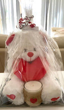 Load image into Gallery viewer, Teddy bear with hearts and a heart soy wax scented candle