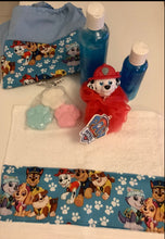 Load image into Gallery viewer, Paw patrol products for kids, library bag, face washer and body products.