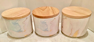 Marble style stoneware container candles -