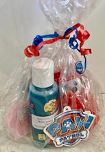 Load image into Gallery viewer, Paw patrol products for kids, library bag, face washer and body products.