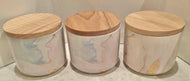 Rainbow pastel and fern marble  style look ceramic candle jars