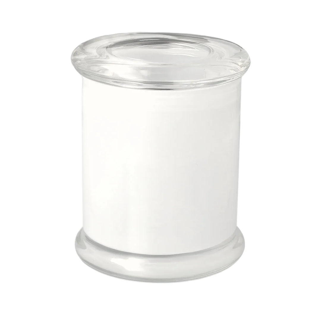Glossy white glass candle jar with lid XL