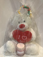 I love you X Large bear with scented soy wax love heart candle