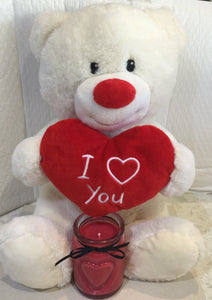 I love you X Large bear with scented soy wax love heart candle