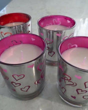 Load image into Gallery viewer, Love heart soy wax candle -Pink and silver with hearts