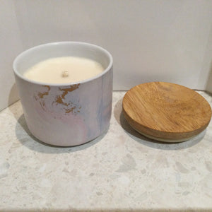 Marble style stoneware container candles -