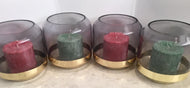 Christmas brass hurricane look lanterns with pillar Christmas candle