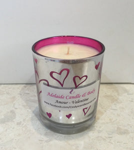 Love heart soy wax candle -Pink and silver with hearts