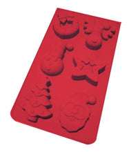 Load image into Gallery viewer, Christmas variety 6 cavity silicone mould. Includes wreath, reindeer, snowman, star, tree and Santa.