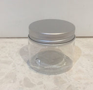 50 ml or 150 ml PET clear  jar container with silver screw top lid