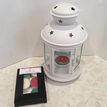 Load image into Gallery viewer, White lantern  Tealight burner with 6 pack of scented tealights