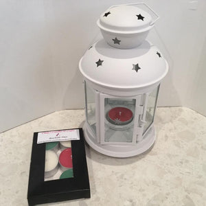 White lantern  Tealight burner with 6 pack of scented tealights