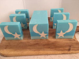 Decorative sliced goat's milk loaf soaps. Star & Moon or Butterfly soap